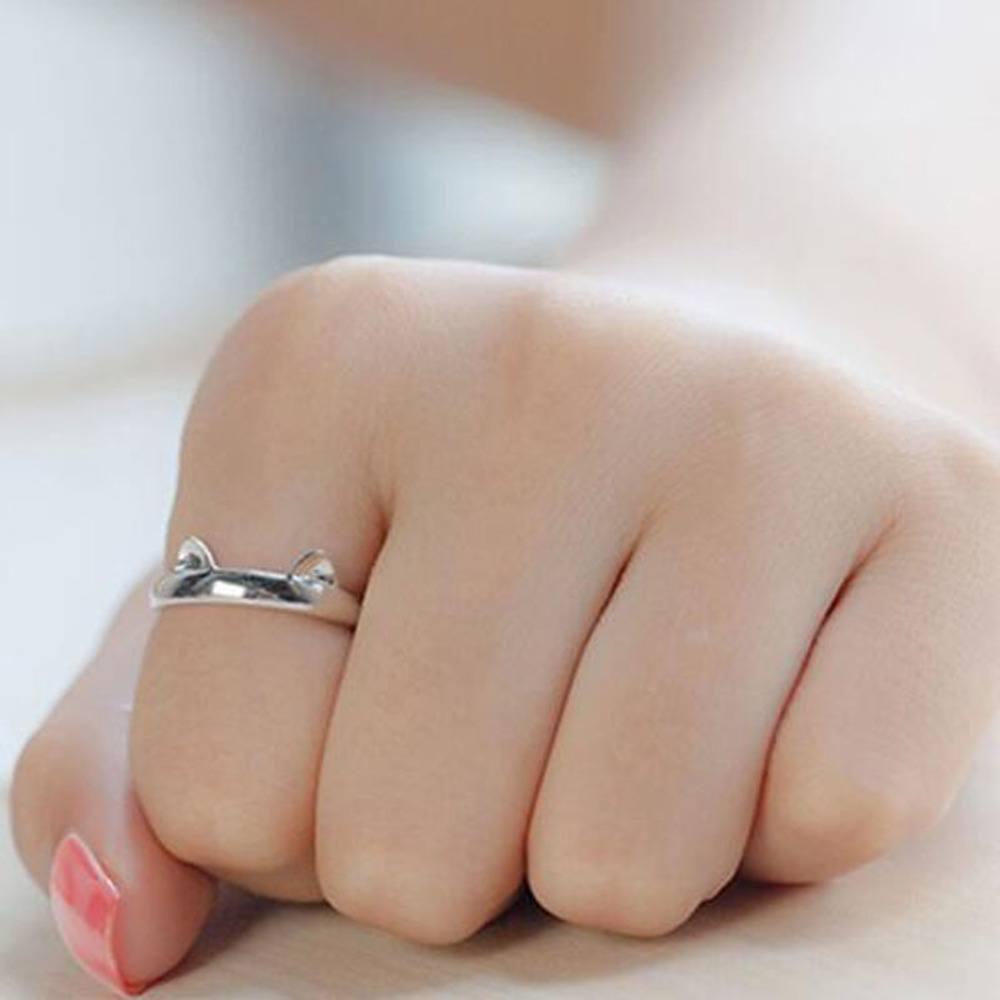Silber-berzogene-Katze-Ohr-Ring-Design-Niedlich-Mode-Schmuck-Katze-Ring-F-r-Frauen-und-M